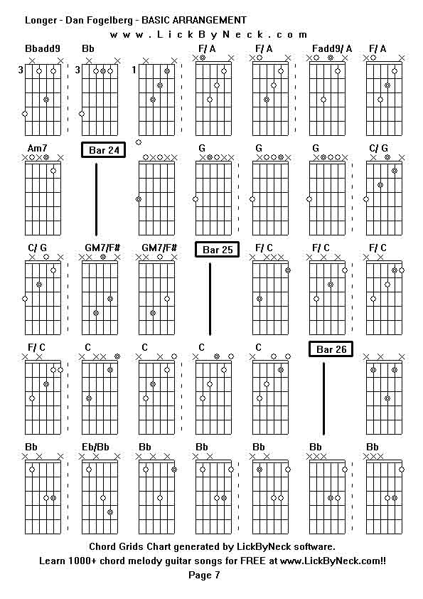 Chord Grids Chart of chord melody fingerstyle guitar song-Longer - Dan Fogelberg - BASIC ARRANGEMENT,generated by LickByNeck software.